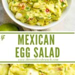 Long pin of Avocado Egg Salad in a bowl with title