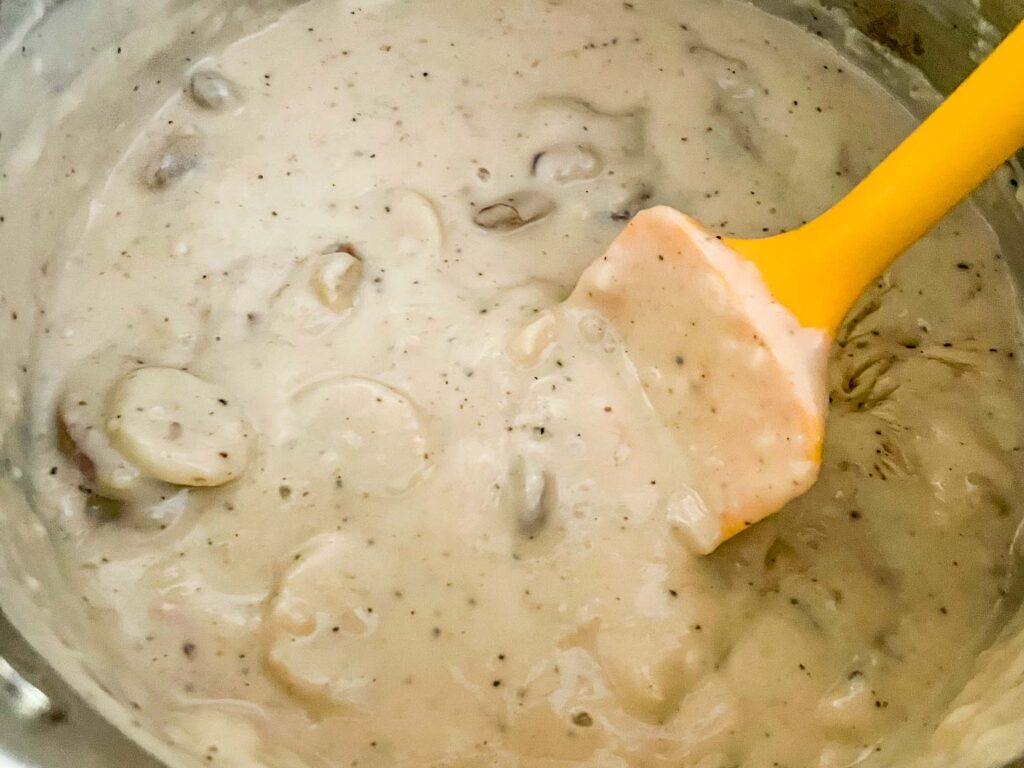 The mushroom sauce in a pot