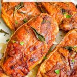 Pin of Chicken Saltimbocca alla Romana with title at top.