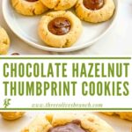 Long pin of Chocolate Hazelnut Thumbprint Cookies with title.