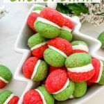 Pin of red, green, and white Italian Christmas Baci di Dama Cookies with title.