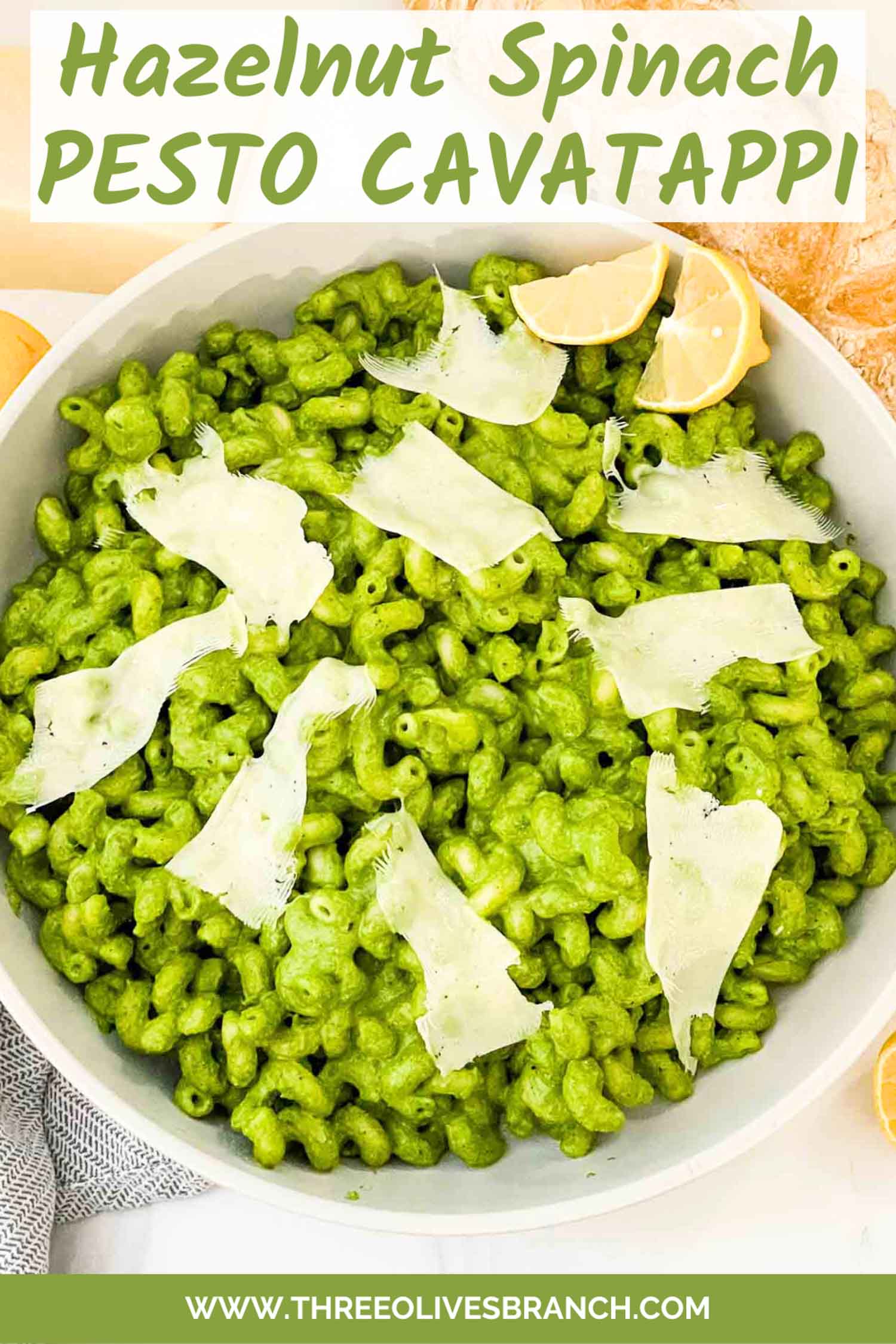 Hazelnut Spinach Pesto Cavatappi Three Olives Branch