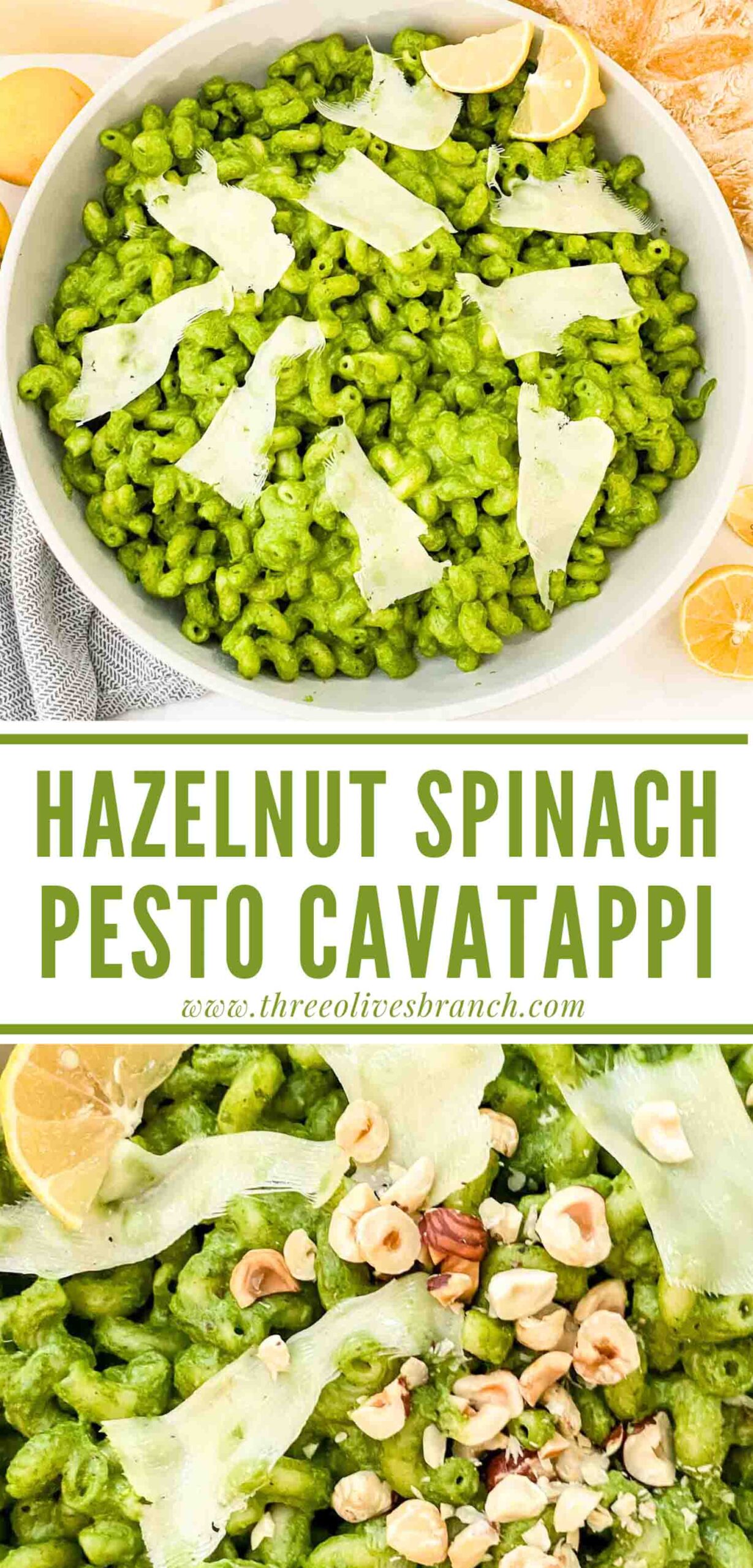 Hazelnut Spinach Pesto Cavatappi Three Olives Branch