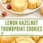 Long pin of Hazelnut Lemon Curd Thumbprint Cookies with title.