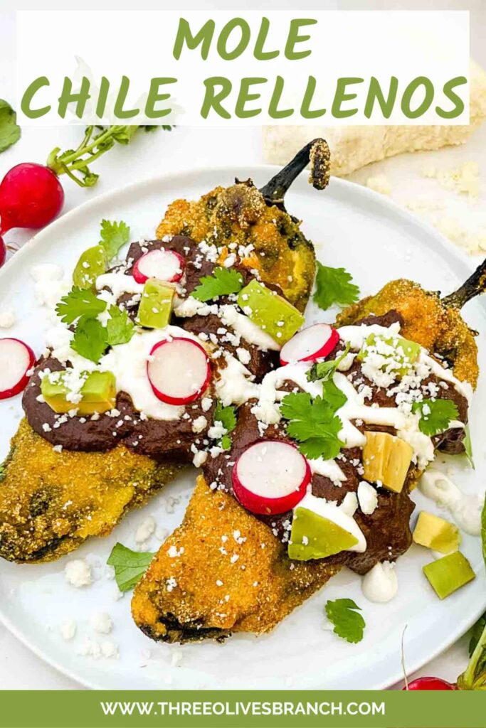 Pin of Mole Chile Rellenos with title at top.