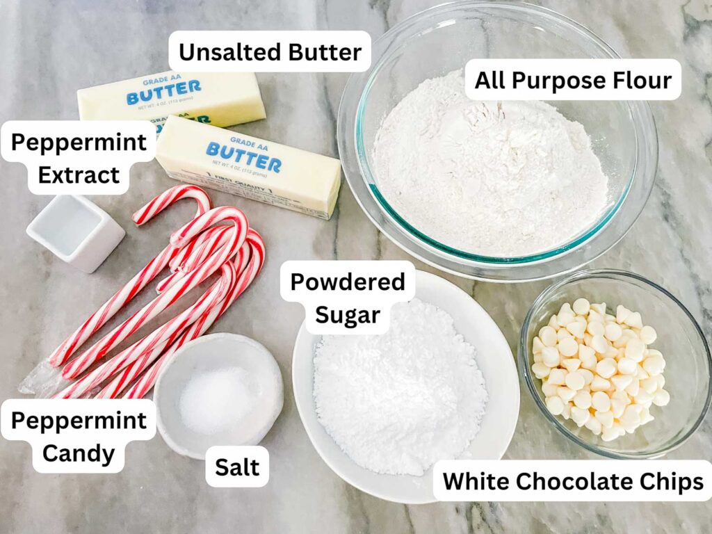 Ingredients labeled sitting on a counter.