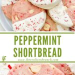 Long pin of White Chocolate Peppermint Shortbread with title.