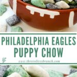 Long pin of Philadelphia Eagles Puppy Chow with title.