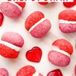 Pin for pink and red Valentine's Day Baci di Dama Cookies with title.