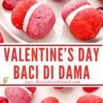 Long pin of pink and red Valentine's Day Baci di Dama Cookies with title.