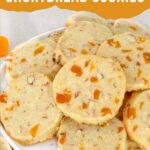 Short pin of Apricot Almond Shortbread Cookies with title.