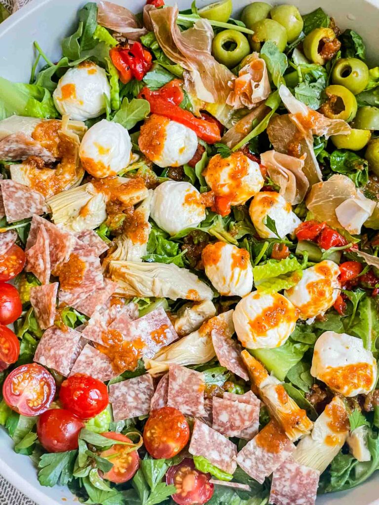 A close view of the Best Italian Chopped Salad Recipe.
