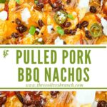 Long pin for Easy BBQ Pulled Pork Nachos Recipe with title.