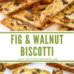 Long pin of Fig Walnut Biscotti cookies with title.