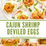 Longer pin of Cajun Shrimp Deviled Eggs with title.