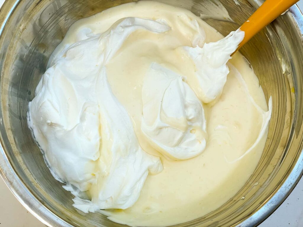 The whipped cream and lemon mixture before being folded together.