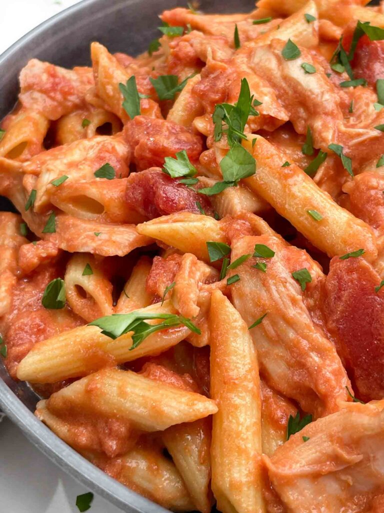 A close view of the finished Chicken alla Vodka Pasta.