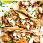 Pin looking down on Chicken Street Tacos with title at top.