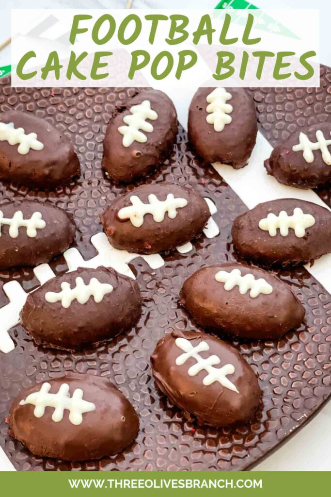 Pin of Football Cake Pop bites with title at top.