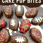 Pin of team colored Football Cake Pops on a football plate with title.