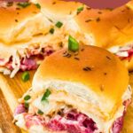 Pin of Corned Beef Reuben Sliders with title.