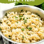 Pin for Herbed Rice Pilaf with Orzo in a pot with title.