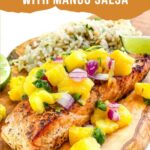 Pin of Salmon with Mango Salsa with title.