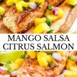 Pin of Salmon with Mango Salsa with title.