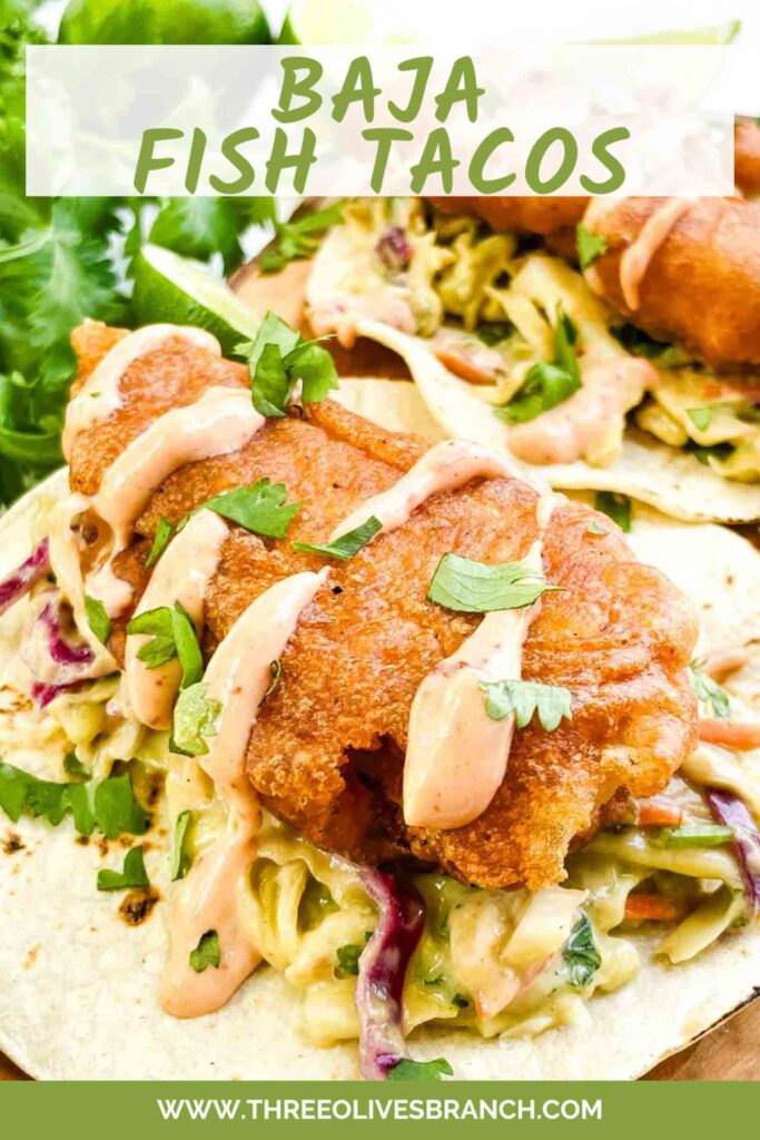 Pin of a Fresh Baja Fish Taco with title.