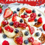 Pin of Mixed Berry French Toast on a plate with title at top.