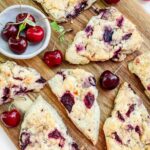 Pin for Simple Cherry Scones on a wood board.