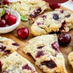 Pin of Simple Cherry Scones Recipe up close.