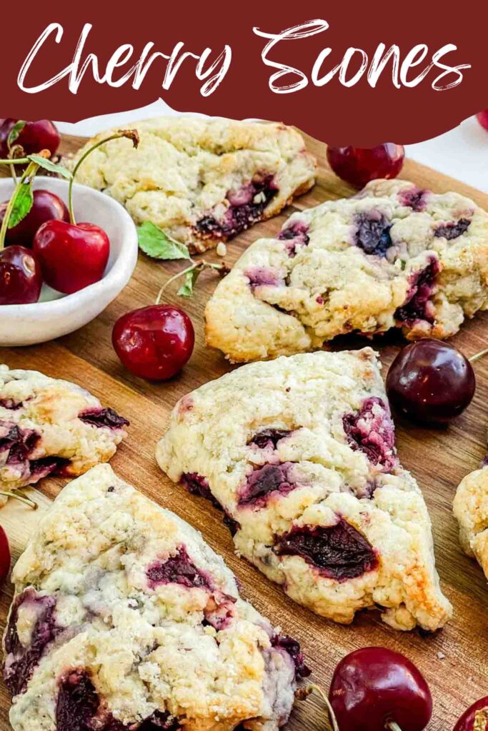 Pin of Simple Cherry Scones Recipe up close.