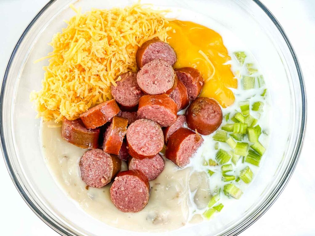 The filling ingredients in a bowl before mixing.