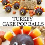 Pin of Thanksgiving Turkey Cake Pops with title.