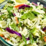 Close up view of Cilantro Lime Coleslaw in a bowl.
