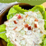 Pin of Bacon Ranch Chicken Salad with title at top.